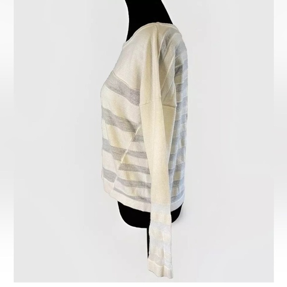 NWOT Wool Sweater Ann Taylor Loft Ivory M  Sheer Stripe Crop Party Office Nice! - Picture 2 of 7